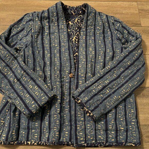 Pure J. Jill Reversible Quilted Jacket Blue Stamped Leaves Print Size Medium - Picture 7 of 11